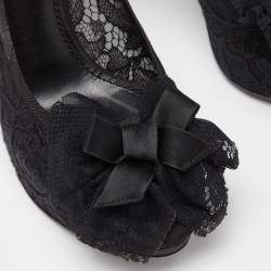 Pre Owned Dolce & Gabbana Black Lace Bow Peep Toe Platform Pumps Size 36
