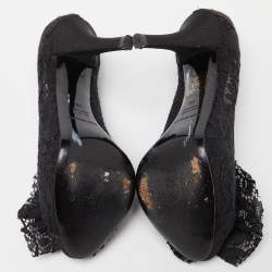 Pre Owned Dolce & Gabbana Black Lace Bow Peep Toe Platform Pumps Size 36
