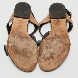 Pre Owned Dolce & Gabbana Beige/Black Raffia Floral Applique Thong Flat Sandals Size 40