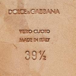 Pre Owned Dolce & Gabbana Beige Textured Leather Crystal Embellished Thong Flat Sandals Size 39.5