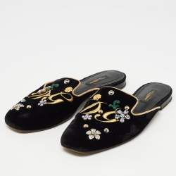 Pre Owned Dolce & Gabbana Black Velvet Jackie Embellished Mules Size 37