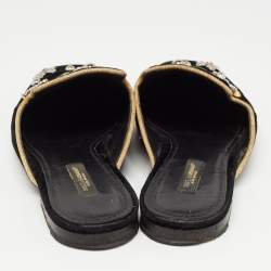 Pre Owned Dolce & Gabbana Black Velvet Jackie Embellished Mules Size 37