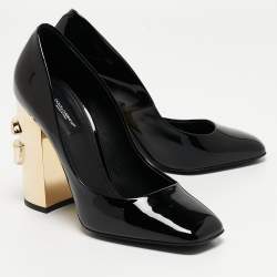 Pre Owned Dolce & Gabbana Black Patent Leather Jackie Block Heel Pumps Size 39