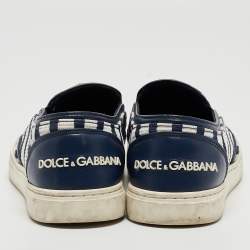 Dolce & Gabbana White/Blue Mesh and Leather Studded Slip On Sneakers Size 36