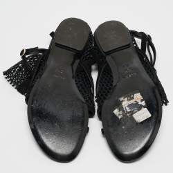 Pre Owned Dolce & Gabbana Black Mesh and Suede Strappy Thong Flat Sandals Size 39.5
