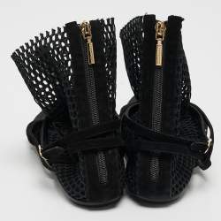 Pre Owned Dolce & Gabbana Black Mesh and Suede Strappy Thong Flat Sandals Size 39.5