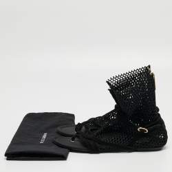 Pre Owned Dolce & Gabbana Black Mesh and Suede Strappy Thong Flat Sandals Size 39.5