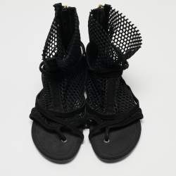 Pre Owned Dolce & Gabbana Black Mesh and Suede Strappy Thong Flat Sandals Size 39.5