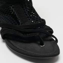 Pre Owned Dolce & Gabbana Black Mesh and Suede Strappy Thong Flat Sandals Size 39.5