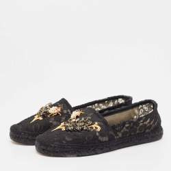 Pre Owned Dolce & Gabbana Black Lace Crystal Embellished Espadrille Flats Size 40