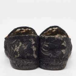 Pre Owned Dolce & Gabbana Black Lace Crystal Embellished Espadrille Flats Size 40