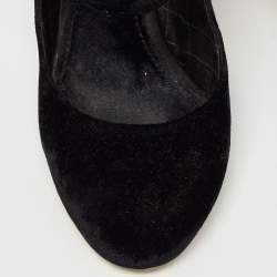 Pre Owned Dolce & Gabbana Black Velvet Crystal Embellished Printed Block Heel Mary Jane Pumps Size 40