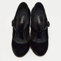 Pre Owned Dolce & Gabbana Black Velvet Crystal Embellished Printed Block Heel Mary Jane Pumps Size 40