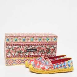  Dolce & Gabbana Multicolor Print Canvas Platform Espadrilles Size 36