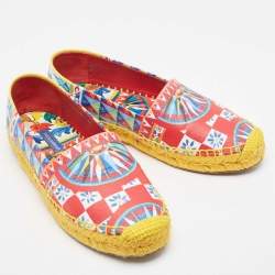  Dolce & Gabbana Multicolor Print Canvas Platform Espadrilles Size 36