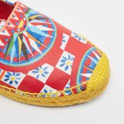  Dolce & Gabbana Multicolor Print Canvas Platform Espadrilles Size 36