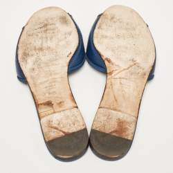 Pre Owned Dolce & Gabbana Blue Embossed Leather Sofia Sandals Size 40.5