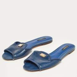 Pre Owned Dolce & Gabbana Blue Embossed Leather Sofia Sandals Size 40.5