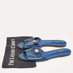 Pre Owned Dolce & Gabbana Blue Embossed Leather Sofia Sandals Size 40.5