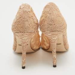 Pre Owned Dolce & Gabbana Beige Lace Crystal Embellished Pointed Toe Pumps Size 38.5