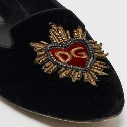 Dolce & Gabbana Black Embroidered Velvet Smoking Slippers Size 38