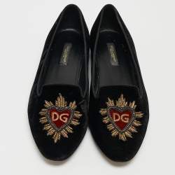 Dolce & Gabbana Black Embroidered Velvet Smoking Slippers Size 38