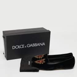 Dolce & Gabbana Black Embroidered Velvet Smoking Slippers Size 38