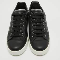 Pre Owned Dolce & Gabbana Black Leather DG Pearl Portofino Sneakers Size 39