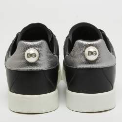 Pre Owned Dolce & Gabbana Black Leather DG Pearl Portofino Sneakers Size 39