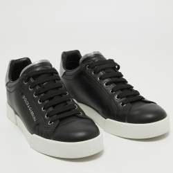 Pre Owned Dolce & Gabbana Black Leather DG Pearl Portofino Sneakers Size 39