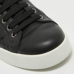 Pre Owned Dolce & Gabbana Black Leather DG Pearl Portofino Sneakers Size 39