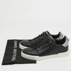 Pre Owned Dolce & Gabbana Black Leather DG Pearl Portofino Sneakers Size 39