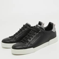 Pre Owned Dolce & Gabbana Black Leather DG Pearl Portofino Sneakers Size 39