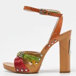 Dolce & Gabbana Multicolor Watersnake Leather Block Heel Strappy Sandals Size 36