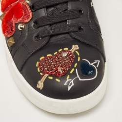 Pre Owned Dolce & Gabbana Black Leather Portofino Embellished Low Top Sneakers Size 39