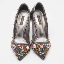 Pre Owned Dolce & Gabbana Black Sequins and Leather Trim Crystal Embellished Pumps Size 37