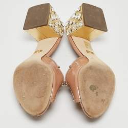 Pre Owned Dolce & Gabbana Beige Patent Leather Crystal Embellishment Slide Sandals Size 39