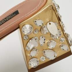 Pre Owned Dolce & Gabbana Beige Patent Leather Crystal Embellishment Slide Sandals Size 39