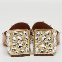 Pre Owned Dolce & Gabbana Beige Patent Leather Crystal Embellishment Slide Sandals Size 39