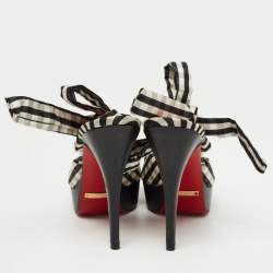 Dolce & Gabbana Black/White Plaid Fabric Platform Ankle Tie Sandals Size 38