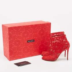 Dolce & Gabbana Red Lace and Mesh Peep Toe Ankle Boots Size 36