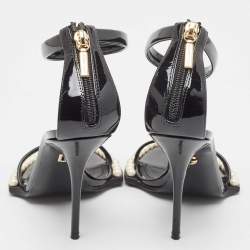 Pre Owned Dolce & Gabbana Black Patent Ankle Strap  Pear Embellished Sandals Size 38