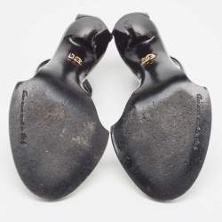 Pre Owned Dolce & Gabbana Black Patent Ankle Strap  Pear Embellished Sandals Size 38