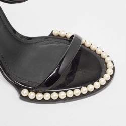 Pre Owned Dolce & Gabbana Black Patent Ankle Strap  Pear Embellished Sandals Size 38