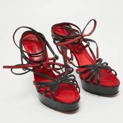 Pre Owned Dolce & Gabbana Red/Black Leather Lace Up Sandals Size 38