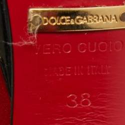 Pre Owned Dolce & Gabbana Red/Black Leather Lace Up Sandals Size 38
