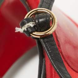 Pre Owned Dolce & Gabbana Red/Black Leather Lace Up Sandals Size 38