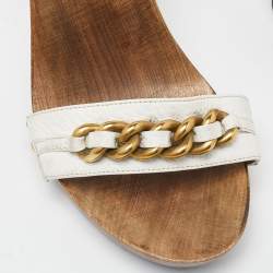 Dolce & Gabbana White Leather Chain Slides Size 40    
