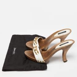 Dolce & Gabbana White Leather Chain Slides Size 40    