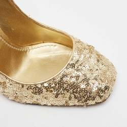 Pre Owned Dolce & Gabbana Gold Sequins Studded Heel Square Toe Pumps Size 38.5
